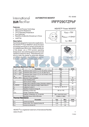 IRFP2907ZPBF datasheet - HEXFET Power MOSFET