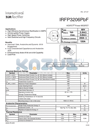 IRFP3206PBF datasheet - HEXFET Power MOSFET