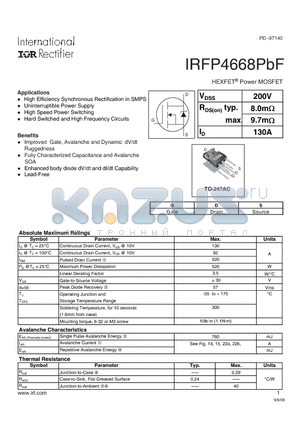 IRFP4668PBF datasheet - HEXFET Power MOSFET