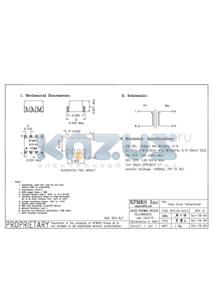 XF0144-GD10 datasheet - GATE DRIVE TRANSFORMER