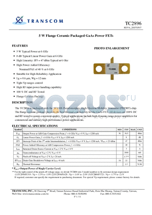 TC2896 datasheet - 5 W Flange Ceramic Packaged GaAs Power FETs