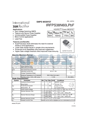 IRFPS38N60LPBF datasheet - HEXFET Power MOSFET