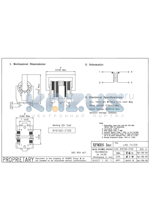 XF0193-ET20 datasheet - LINE FILTER