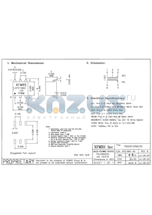 XF01962-20 datasheet - TRANSFORMERS