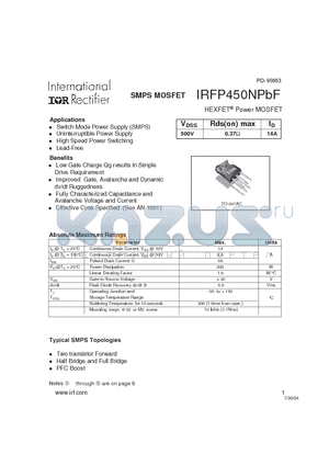 IRFP450NPBF datasheet - HEXFET^Power MOSFET