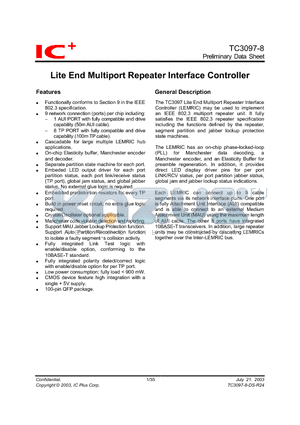 TC3097-8 datasheet - Lite End Multiport Repeater Interface Controller