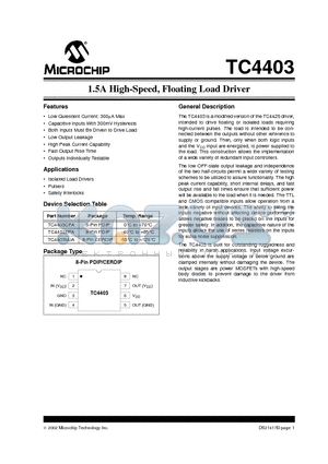 TC4403EPA datasheet - 1.5A High-Speed, Floating Load Driver
