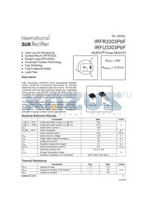 IRFR3303PBF datasheet - HEXFET Power MOSFET