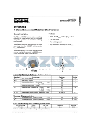IRFR9024 datasheet - P-Channel Enhancement Mode Field Effect Transistor