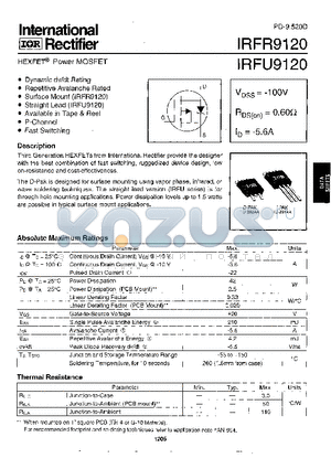 IRFR9120 datasheet - Power MOSFET(Vdss=-100V, Rds(on)=0.60ohm, Id=-5.6A)