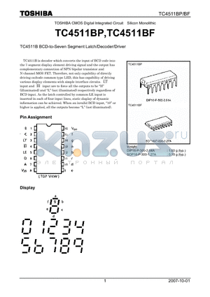 TC4511BP_07 datasheet - BCD-to-Seven Segment Latch/Decoder/Driver