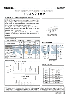 TC4521BP datasheet - TOSHIBA CMOS INTEGRATED CIRCUIT SILICON MONOLITHIC (24-STAGE FREQUENCY DIVIDER)
