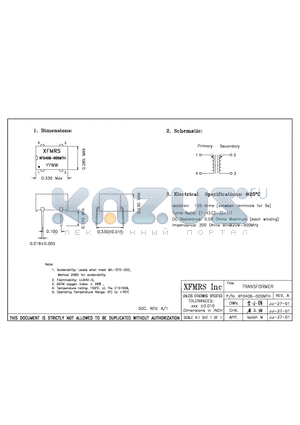 XF0406-00SMTH datasheet - TRANSFORMER