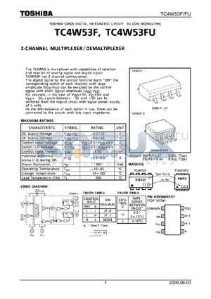 TC4W53FU_08 datasheet - 2CHANNEL MULTIPLEXER / DEMALTIPLEXER