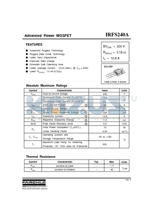 IRFS240A datasheet - Advanced Power MOSFET (200V, 0.18ohm, 12.8A)