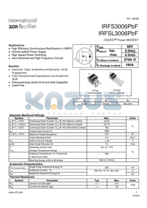 IRFS3006PBF datasheet - HEXFET Power MOSFET
