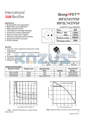 IRFS7437PBF datasheet - HEXFETPower MOSFET