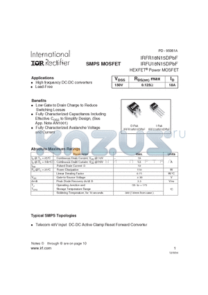 IRFU18N15DPBF datasheet - SMPS MOSFET