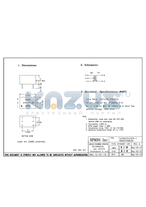 XF05061-2B datasheet - T3/DS3/E3/STS-1 TRANSFORMERS