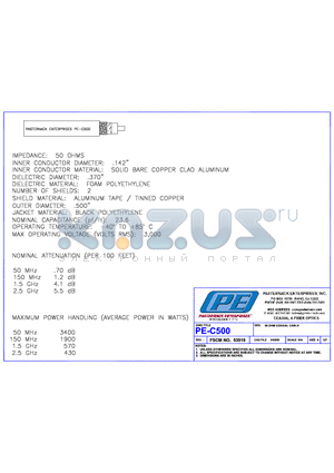 PE-C500 datasheet - 50 OHM COAXIAL CABLE