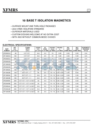 XF0506CA datasheet - 10 BASE T ISOLATION MAGNETICS