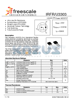 IRFU3303 datasheet - HEXFET^ Power MOSFET