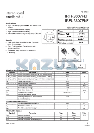 IRFU3607PBF datasheet - HEXFET Power MOSFET