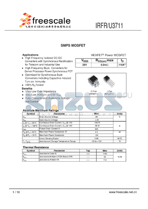 IRFU3711 datasheet - HEXFETPower MOSFET