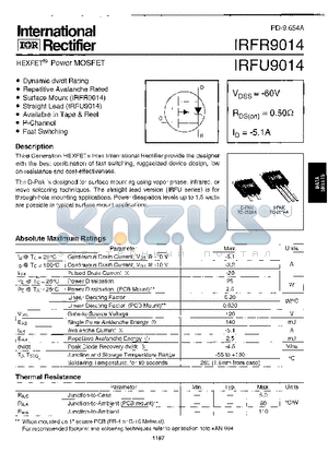 IRFU9014 datasheet - Power MOSFET(Vdss=-60V, Rds(on)=0.50ohm, Id=-5.1A)