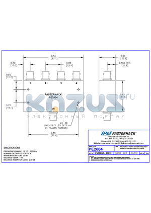 PE2004 datasheet - BNC FEMALE POWER DIVIDER FREQUENCY RANGE 10-1000 MHz 4 OUTPUT  PORTS