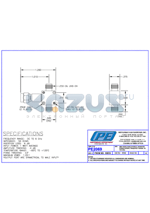 PE2069 datasheet - SMA FEMALE-MALE-FEMALE RESISTIVE POWER DIVIDER, FREQUENCY RANGE: DC TO 6GHz