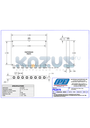 PE2076 datasheet - SMA FEMALE Power Divider 8-Way 800-2500MHz