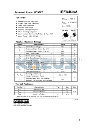 IRFW540A datasheet - Advanced Power MOSFET