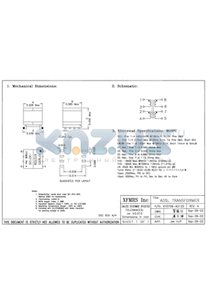 XF0709-AD12S datasheet - ADSL TRANSFORMER