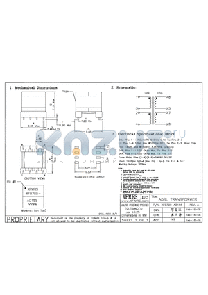 XF0709-AD15S datasheet - ADSL TRANSFORMER