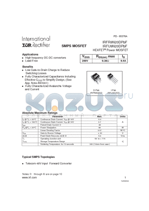 IRFU9N20DPBF datasheet - HEXFET Power MOSFET