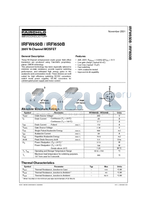 IRFW650B datasheet - 200V N-Channel MOSFET