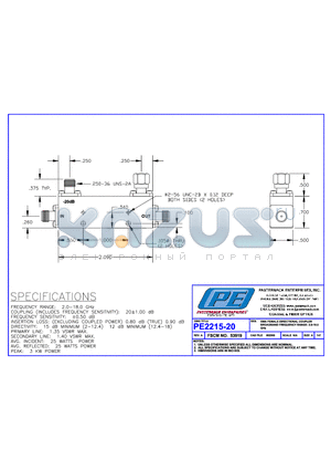 PE2215-20 datasheet - SMA FEMALE DIRECTIONAL COUPLE BROADBAND FREQUENCY RANGE:2.0 -18.0 GHz