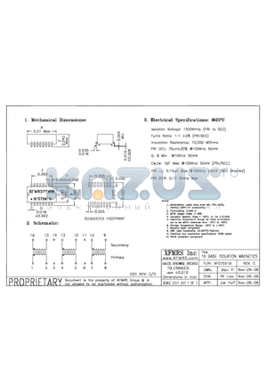 XF07561B datasheet - 10 BASE ISOLATION MAGNETICS