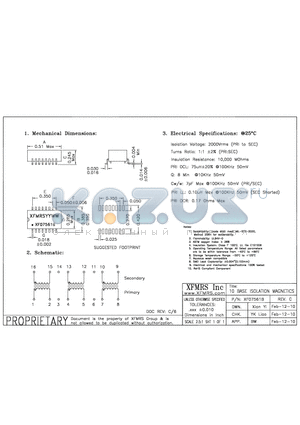 XF07561B datasheet - 10 BASE ISOLATION MAGNETICS