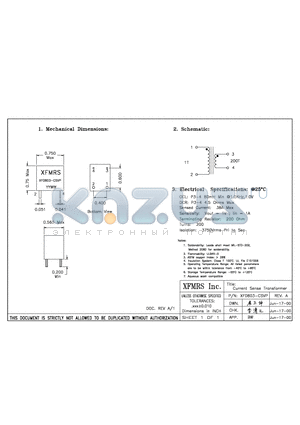 XF0803-CSVP datasheet - Current Sense Transformer