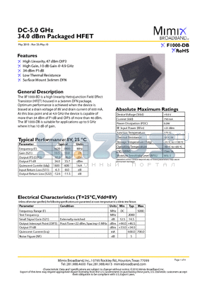 XF1000-DB datasheet - 34.0 dBm Packaged HFET