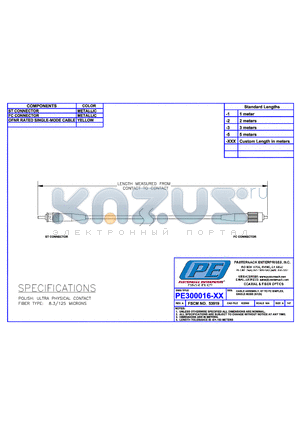 PE300016-3 datasheet - CABLE ASSEMBLY ST TO FC SIMPLEX SINGLE MODE