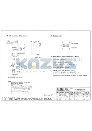 XF1006-2S_1108 datasheet - UNLESS OTHERWISE SPECIFIED TOLERANCES -0.010 DIMENSIONS IN INCH