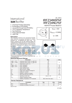 IRFZ34NLPBF datasheet - HEXFET Power MOSFET