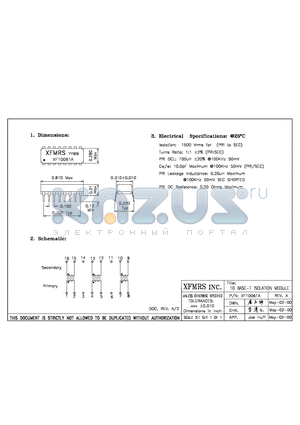 XF10061A datasheet - 10BASE-T ISOLATION MODULE