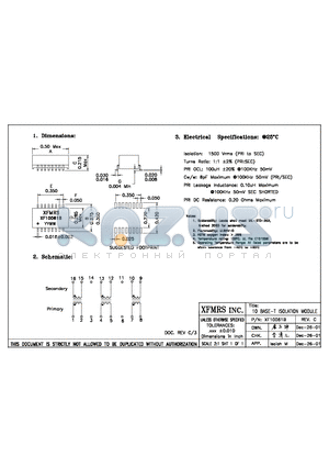 XF10061B datasheet - 10BASE-T ISOLATION MODULE