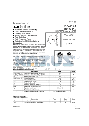 IRFZ34VS datasheet - Advanced Process Technology