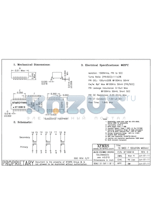 XF10061B datasheet - 10 BASE-T ISOLATION MODULE