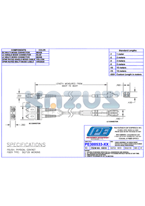 PE300533-1 datasheet - CABLE ASSEMBLY  SC SINGLE MODE DUPLEX TO